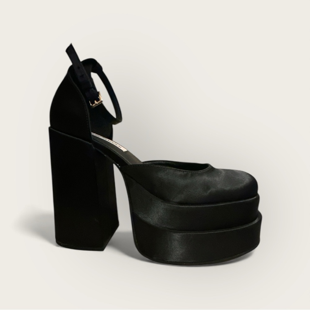 Steve Madden Charlize Satin Black Platform Heels